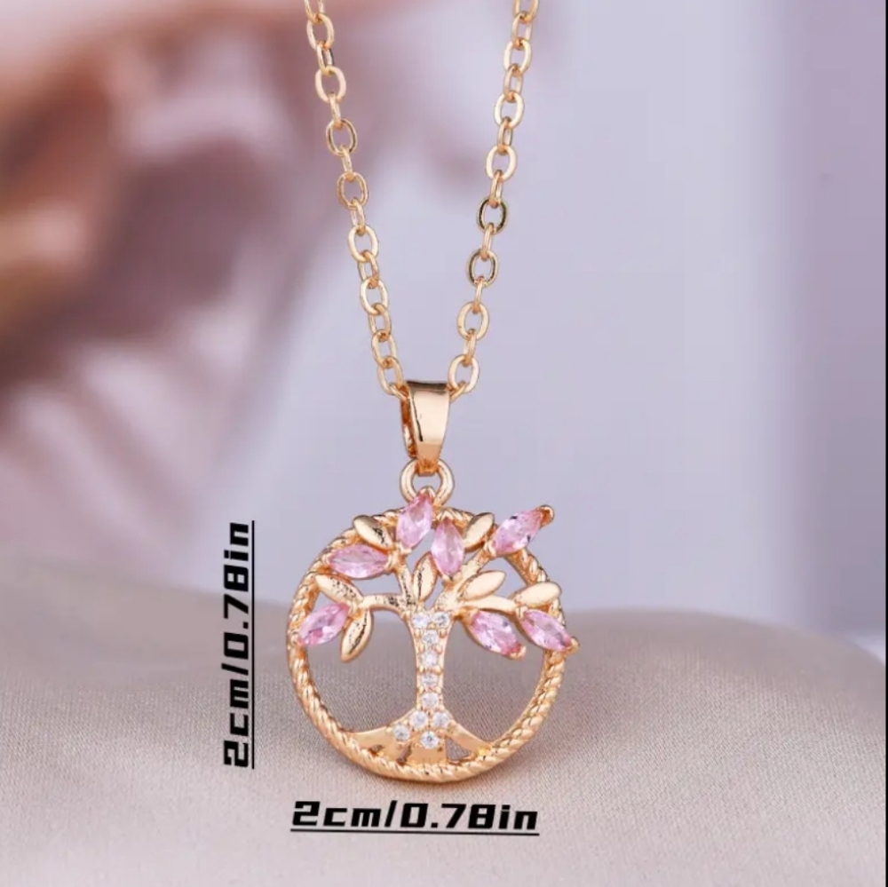 Pink Rhinestone Tree Pendant Necklace - Picture 2 of 3